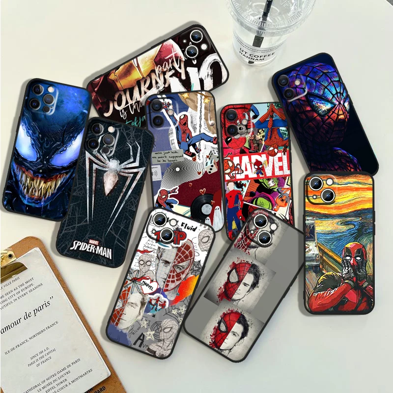 Marvel Spiderman Hero Custodia Per Telefono Per Apple Iphone 15 14 13 12 11 Pro Max Mini Xs Max X Xr 8 7 6 5 Silicone Black Shell Fundas