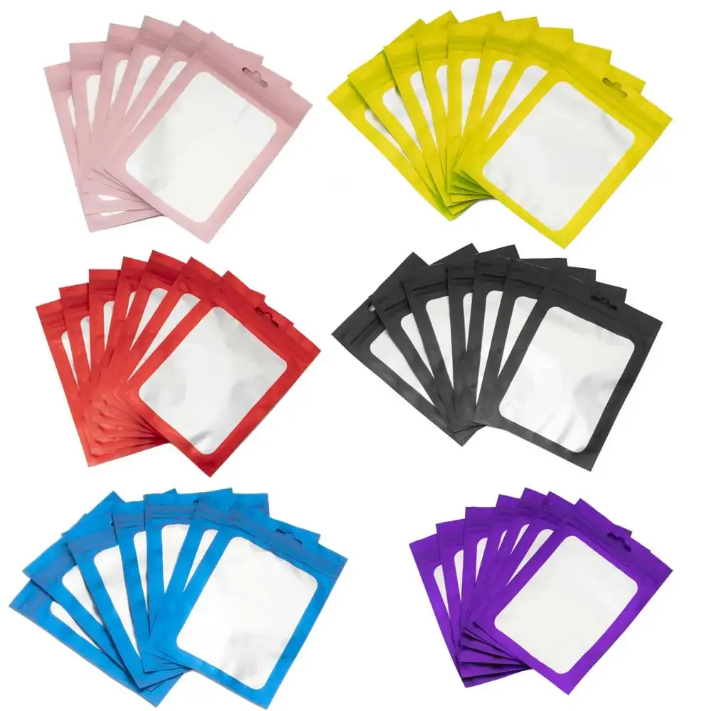 50pcs Colorful Plastic Bags Self Sealing Reusable Small Little Ziplock Ring Necklace Hang Bags for Jewelry Packaging Gift Pouch