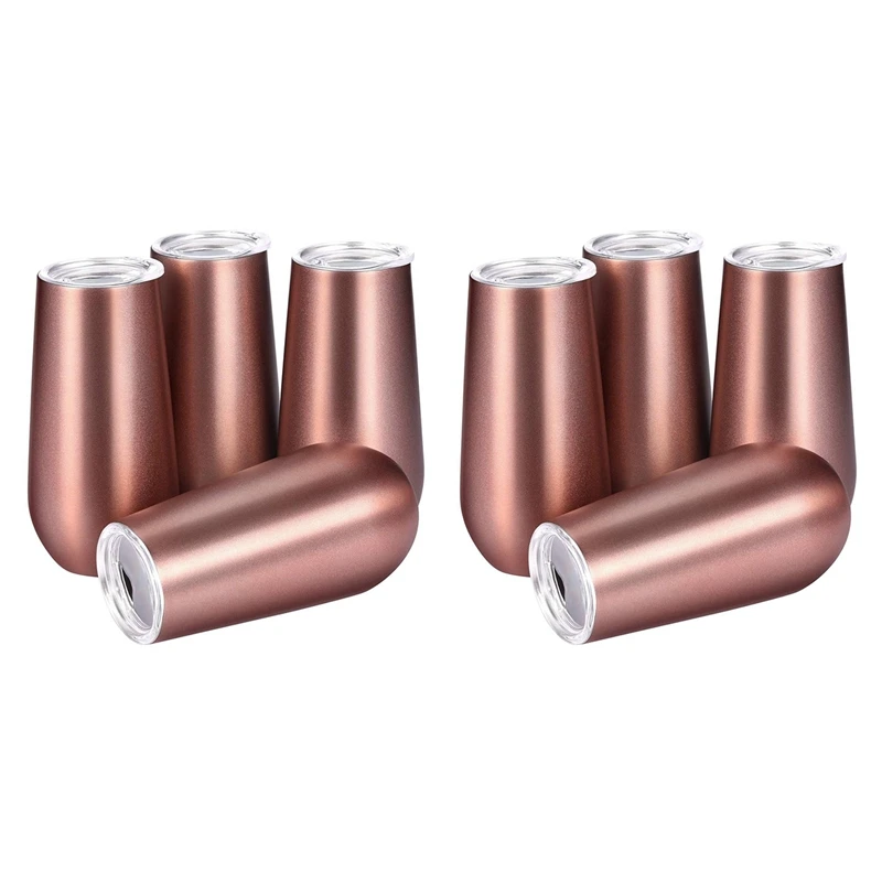 

Stainless Insulated Wine Tumbler With Lid -Portable Egg Shape Cup Fashion Gift Cup-6 Oz ,Rose Gold (8 Pack)