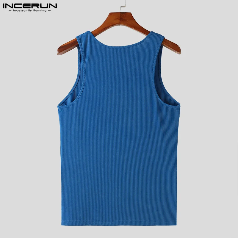 2024 Men's Tank Tops Solid Color V Neck Sleeveless Fitness Hollow Out Male Vests Streetwear Summer Casual Men Clothing INCERUN