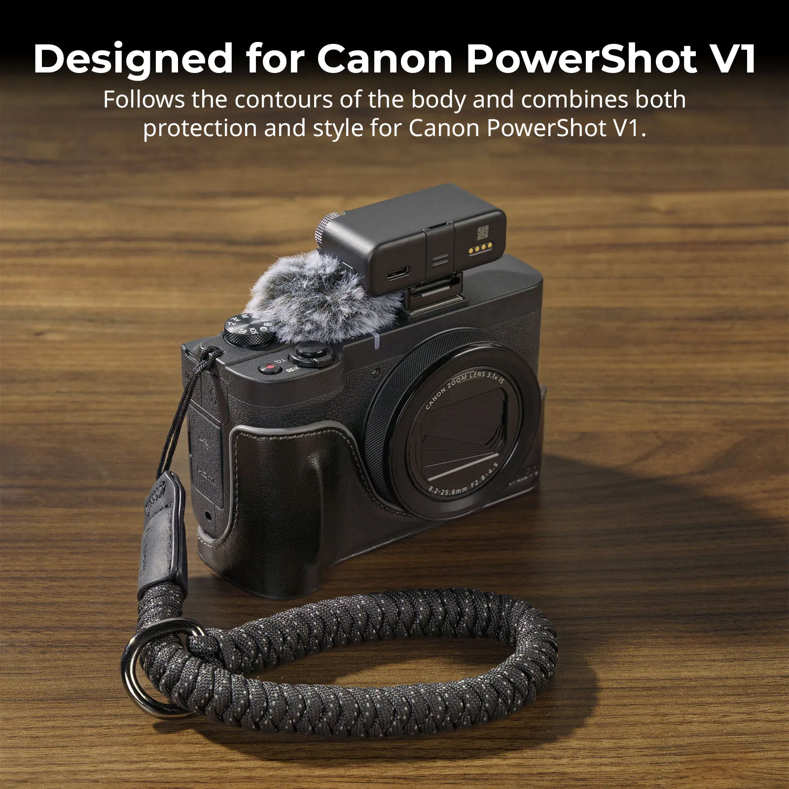 PowerShot V1 Camera Leather Case Kit for Canon PowerShot V1, with Wrist Stra & F
