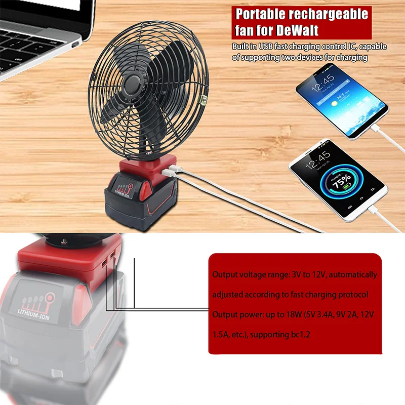 Electric Fan Floor Fan Household Desktop Fan Outdoor Camping Fan For Milwaukee M18 18V Li-ion Battery 48-11-1835 48-11-1890 2