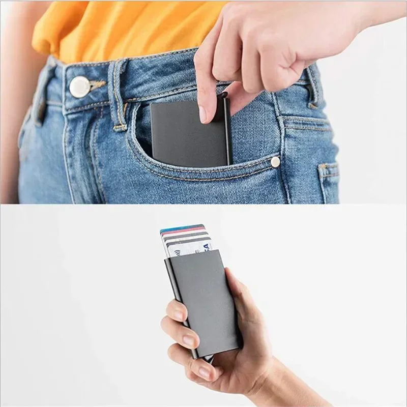 Credit Card Holder Rfid Credit Card Holder Metal Thin Slim Smart Wallet Men Women Wallets Pop Up Minimalist Small Black Purse Mini Walets for Men