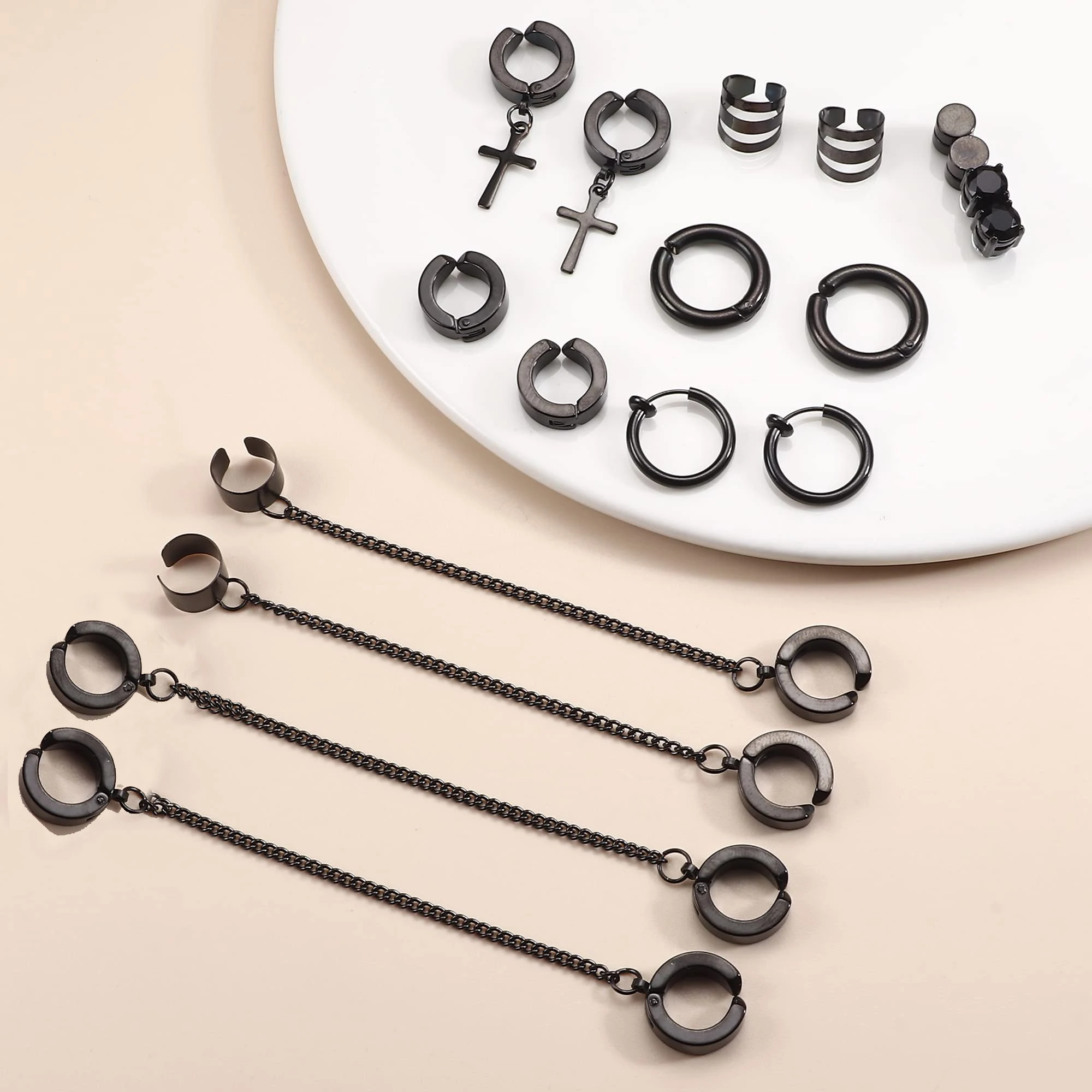 1-9 Pairs 316L Stainless Steel Non-Piercing Clip on Cross Chain Dangle Hoop Earrings CZ Magnetic Stud Earrings Set hoop earrings stud earrings ear clip earrings clip earrings ear clip ear accessories magnetic earrings