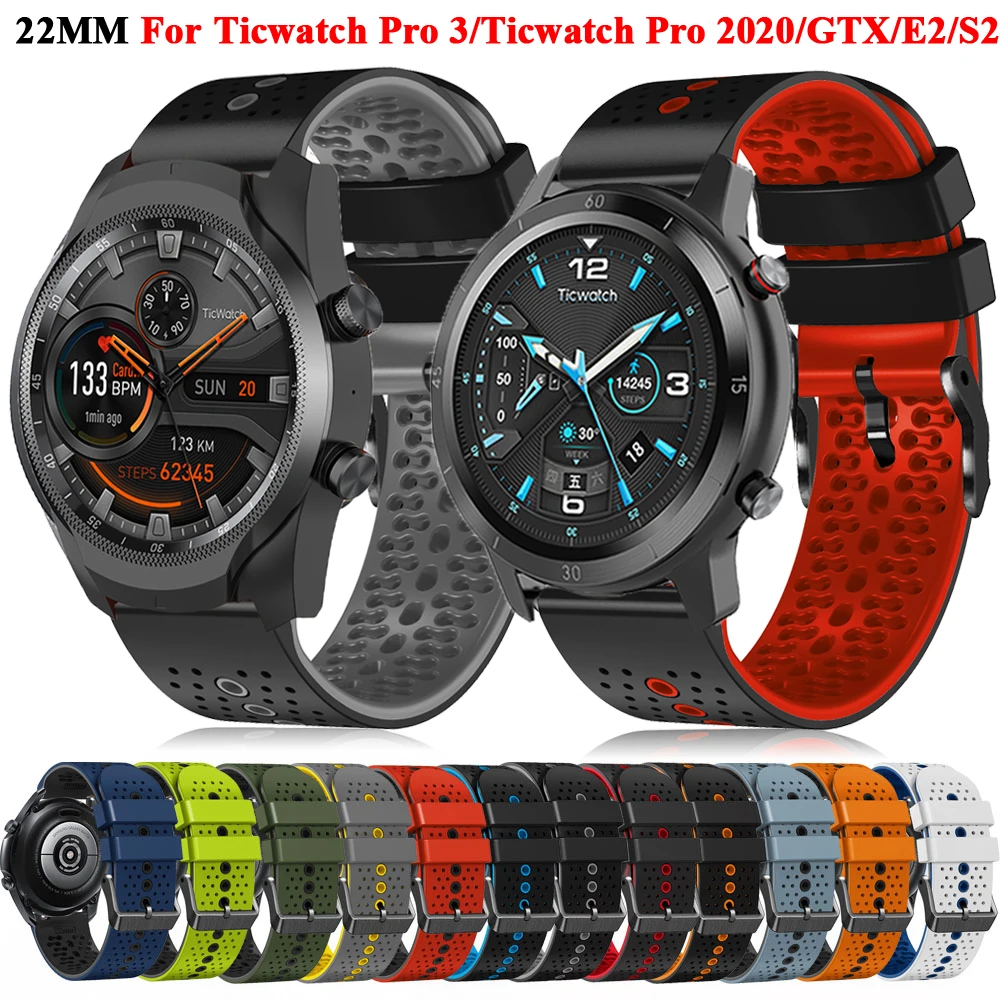 

Ремешок для часов Ticwatch Pro 3 GPS, силиконовый браслет для Ticwatch Pro 2020/GTX/E2/S2/GTK, мужской сменный спортивный браслет, 22 мм