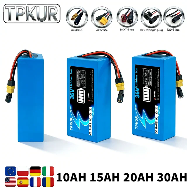 Nouvelle batterie lithium-ion 36V 18650 10Ah 15AH 20AH 30AH 10S 2P 3P 4P 6P adaptée aux scooters 100-1500W et autres moteurs BMS 1