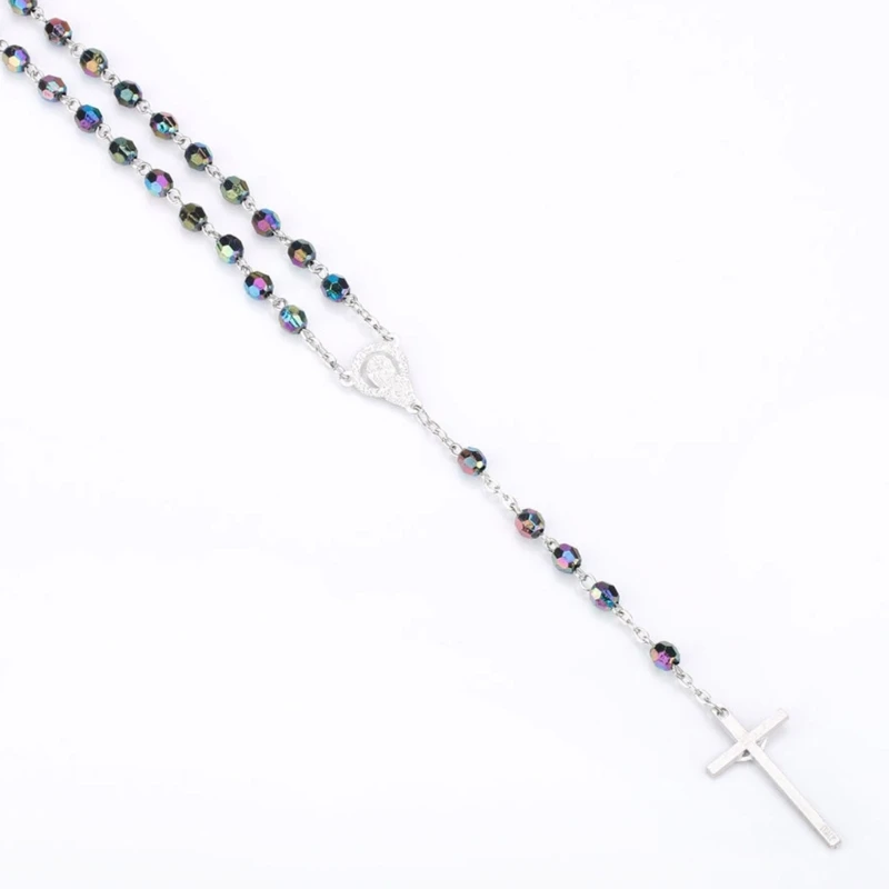 Catholic Rosary Necklace Pendant Long Chain Women Men Jewelry Charm Gift
