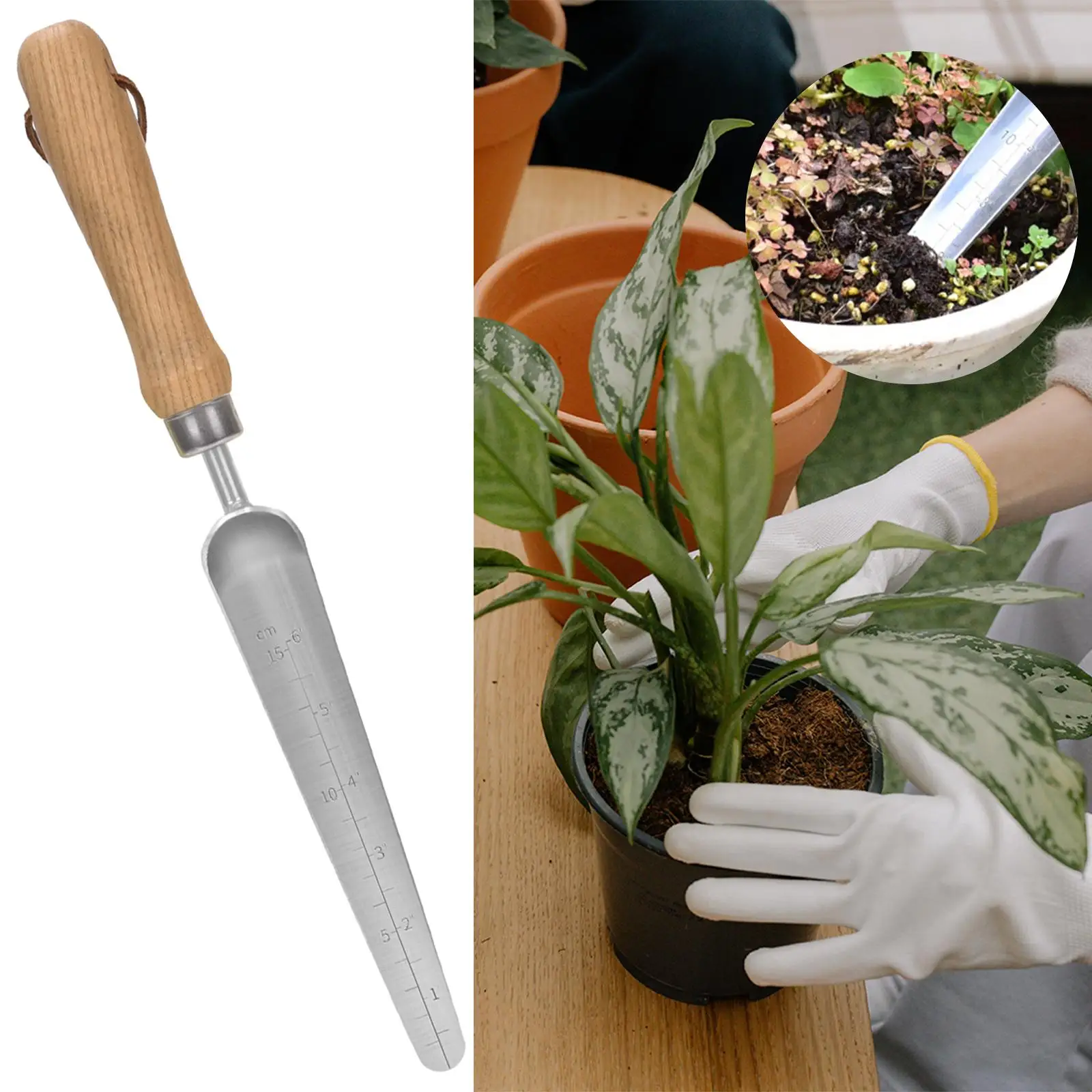 Garden Shovel with Scale Sturdy Portable Small Durable Garden Tool Hand Shovel for Weeding Transplanting Planting Digging Moving