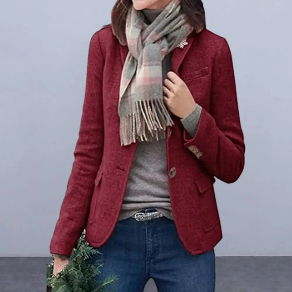

Business Women Jacket Solid Color Winter Jacket Thick Lapel Long Sleeve Women's Winter Coat Formal Business Style with Pockets
