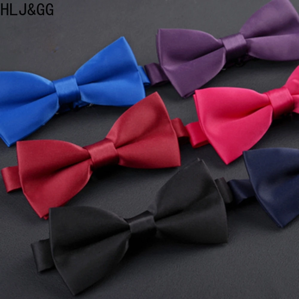 

HLJ&GG Classic Man's Solid Color Bowties Casual Polyester Silk Bowknot Formal Banquet Accessory Bowtie Korean Male Clip-on Bow