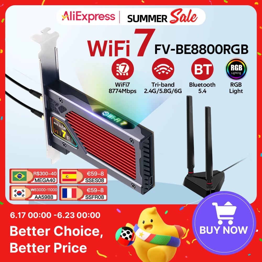 Адаптер Wi-Fi Fenvi 8800 Мбит/с, 5,4 ГГц/6 ГГц