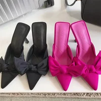 New Style Butterfly-knot Mules Women Slippers Elegant Pointed Toe Thin High Heels Ladies Summer Fashion Party Prom Shoe 2