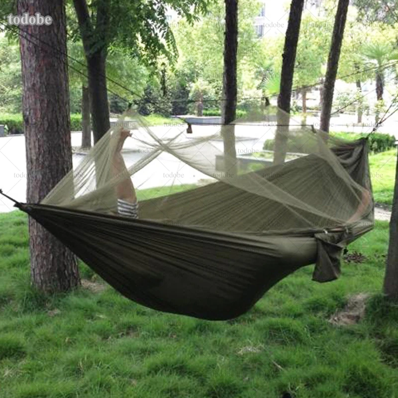 picnic table 1-2 Person Camping Garden Hammock With Mosquito Net Outdoor Furniture Bed Strength Parachute Fabric Sleep Swing Portable Hanging Camping Table Foldable Outdoor 