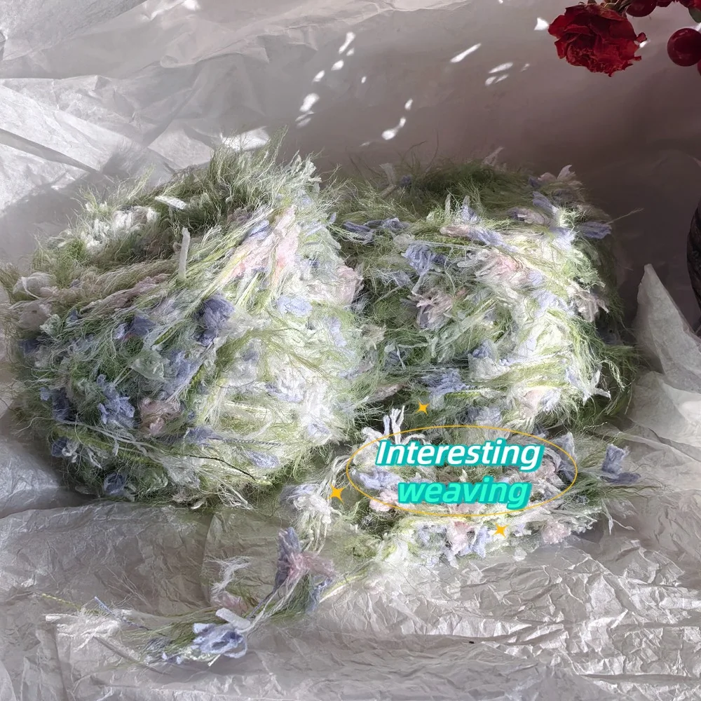 50g 포레스트 프리즘 핸드 믹스드 얀, 그린 애플 롱 벨벳 혼합 실, DIY 수공예품, 예를 들어 손으로 짠 스카프와 모자