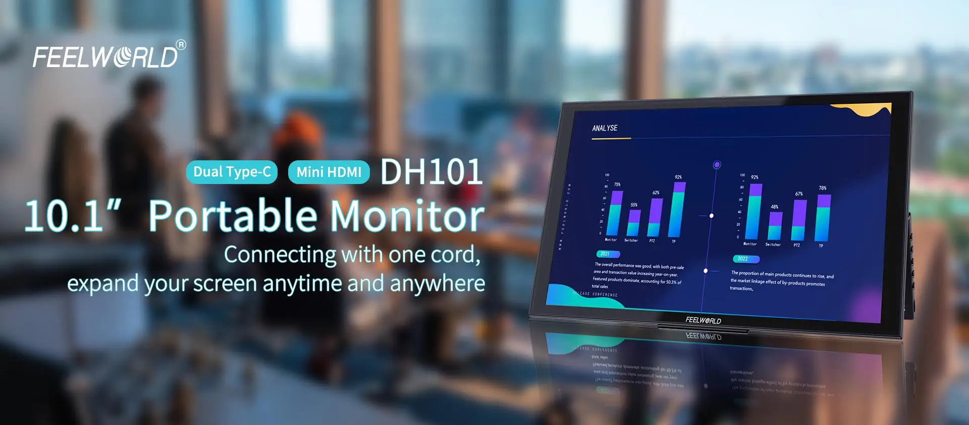 DH101 10.1 Inch Portable Monitor External Screen Computer Display with USB Type-