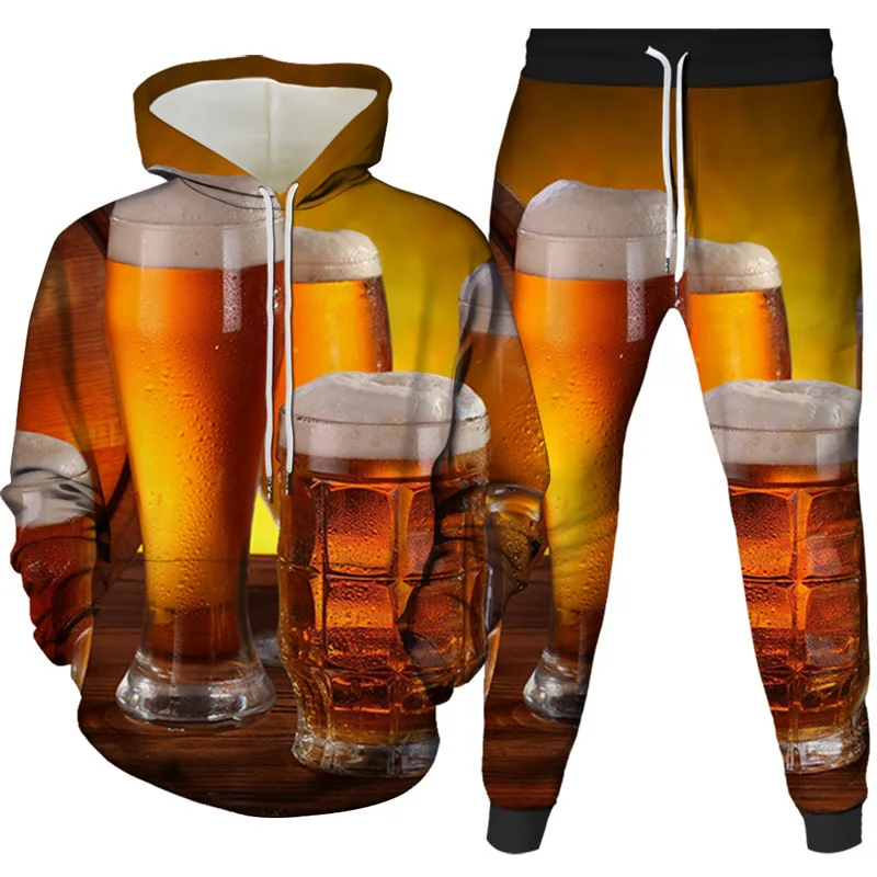 Men's Hip Hop 3D Print Hoodie Pant Sets Streetwear Sweatshirts