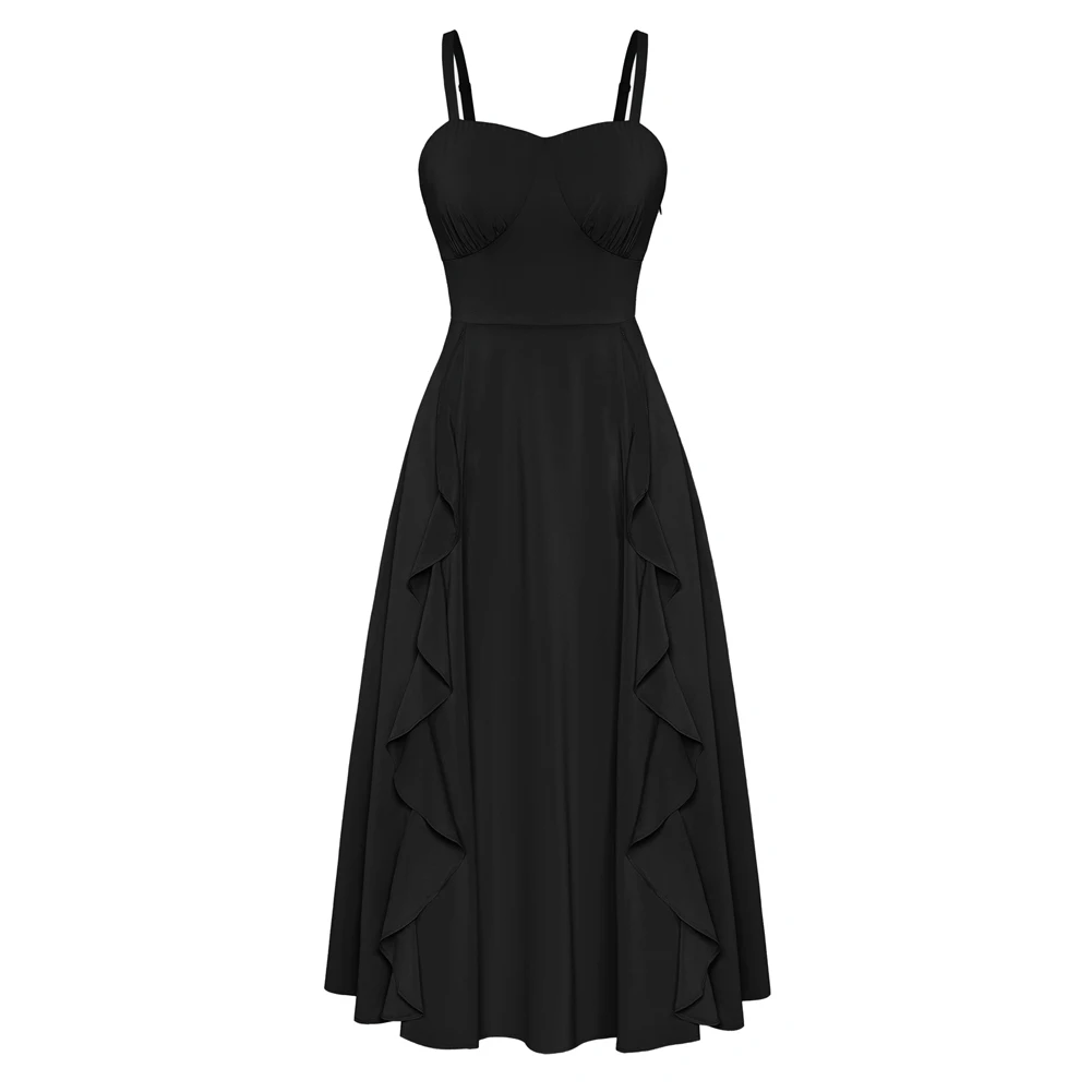 

BP Women Vintage Chiffon Dress Spaghetti Straps Ruffle Decorated A-Line Dress