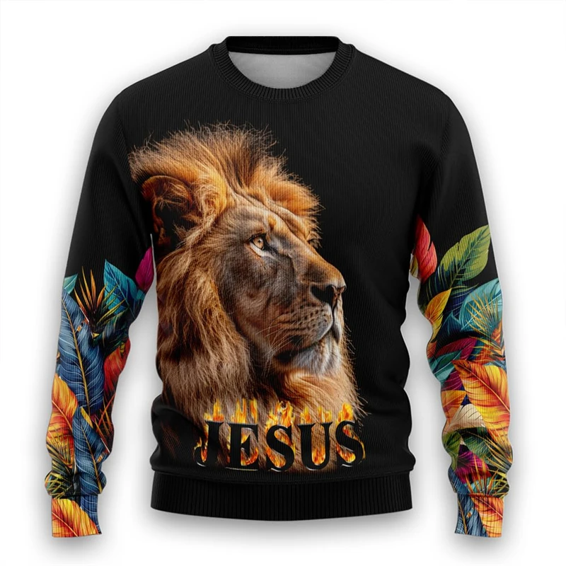 Christian Lion Graphic Sweatshirts God Jesus Ugly Christmas