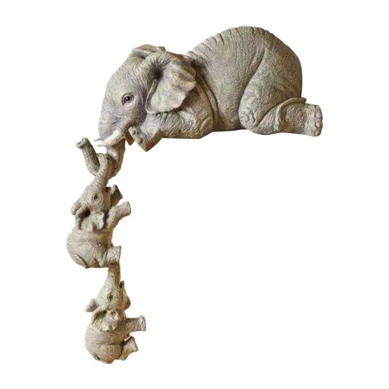 

Elephants Ornament For Home Cute Resin Elephant Decor Elephant Sitter Hand-Painted Figurines Elephant Mother Hangings 2 Babies