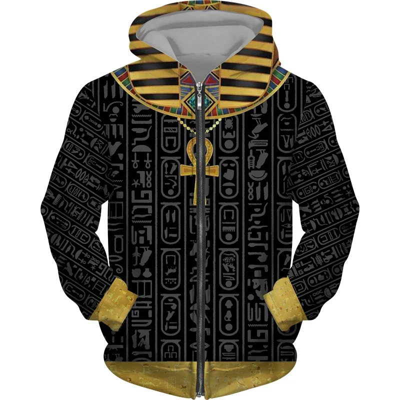 thumbnail image 1 of Sudadera con capucha y cremallera con estampado 3D del antiguo Egipto Ojo de Horus para hombre, sudaderas informales de manga larga con estampado de faraón, sudaderas holgadas, 1 of 5