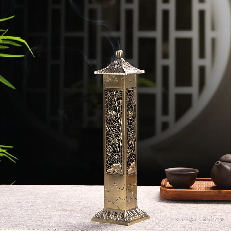 Retro Metal Vertical Incense Burners, Bamboo Pattern, Hollowed Out, Indoor Line Aroma Rack, Living Room Bedroom Decoration, 1Pc