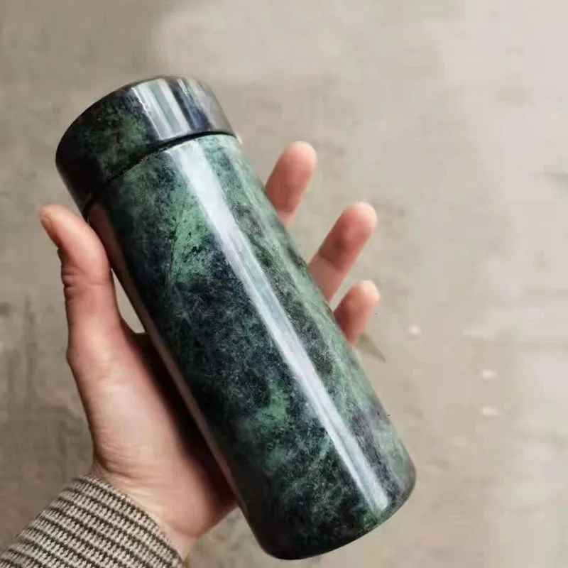 Lue's House Natural Jade Medicine King Stone Water Cup Dark Green Magnetic Serpentine Insulation Cup Jade Tea Cup - Image 2