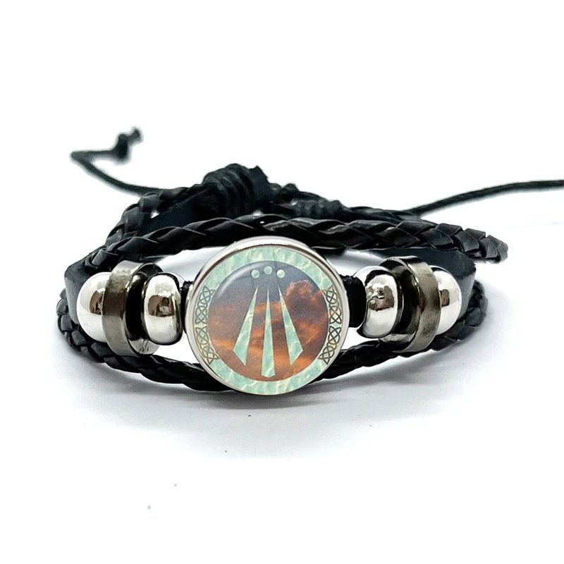 New Fashion Awen Symbol Icons Round Photos Snap Button Bracelets Men Black Leather Wrap Bracelet Handmade Jewelry Gift 6