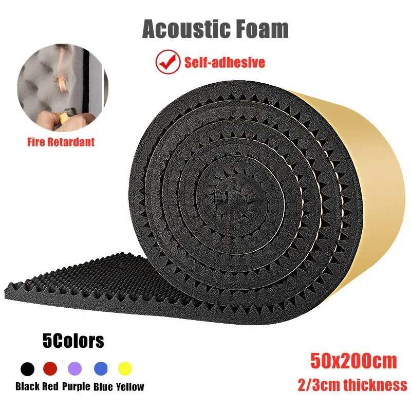 Acoustic Foam Self-adhesive Egg Sound Insulation Panels 50x200cm 1Pc High Density for Studio KTV Office Wall Panels acoustic foam panels