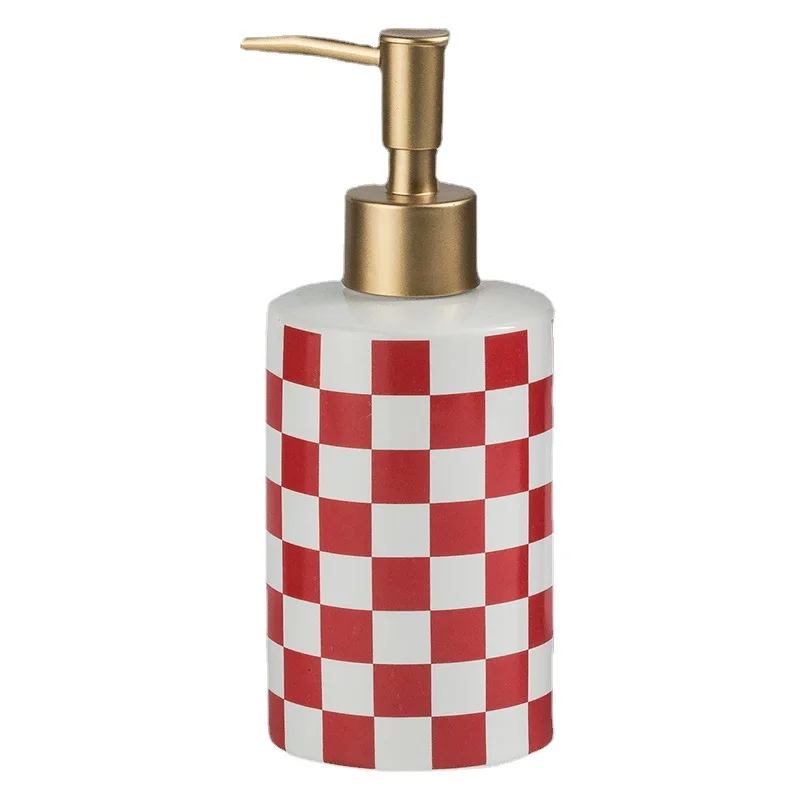 Checkerboard Ceramic Lotion Bottle Soap Dispenser Home Lotion Press Bottle Bathroom Decoration Bathroom Supplies