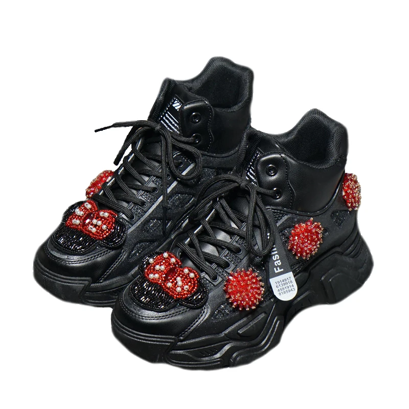 

Luxury Rhinestones Chunky Sneakers Thick Bottom Platform Casual Vulcanized Shoes Woman Fashion Breathable Tennis Ladies Trainers