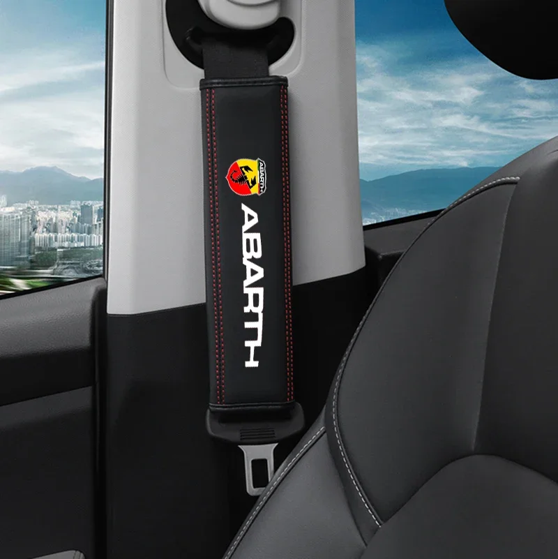1pc Cowhide Car Interior Seat Belt Protector Cover For Fiat Abarth 595 Abarth 500 124 Spider car accessories seat belt covers seat belt protector car seat belt accessory