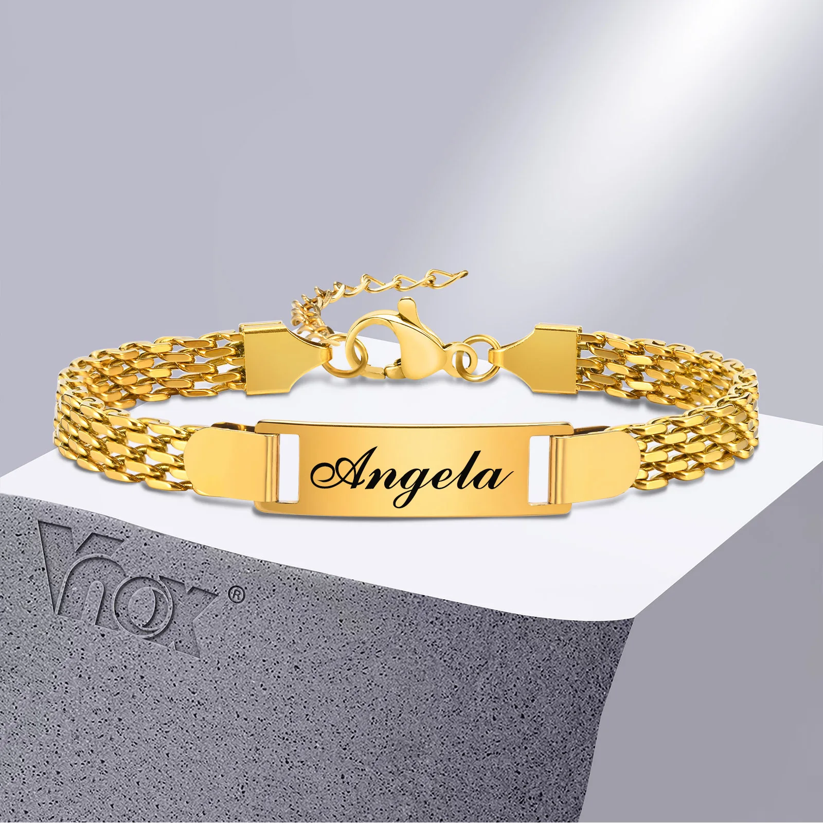 Vnox Personalized Mom Daughter Name Baby Bracelets, Gold Color
