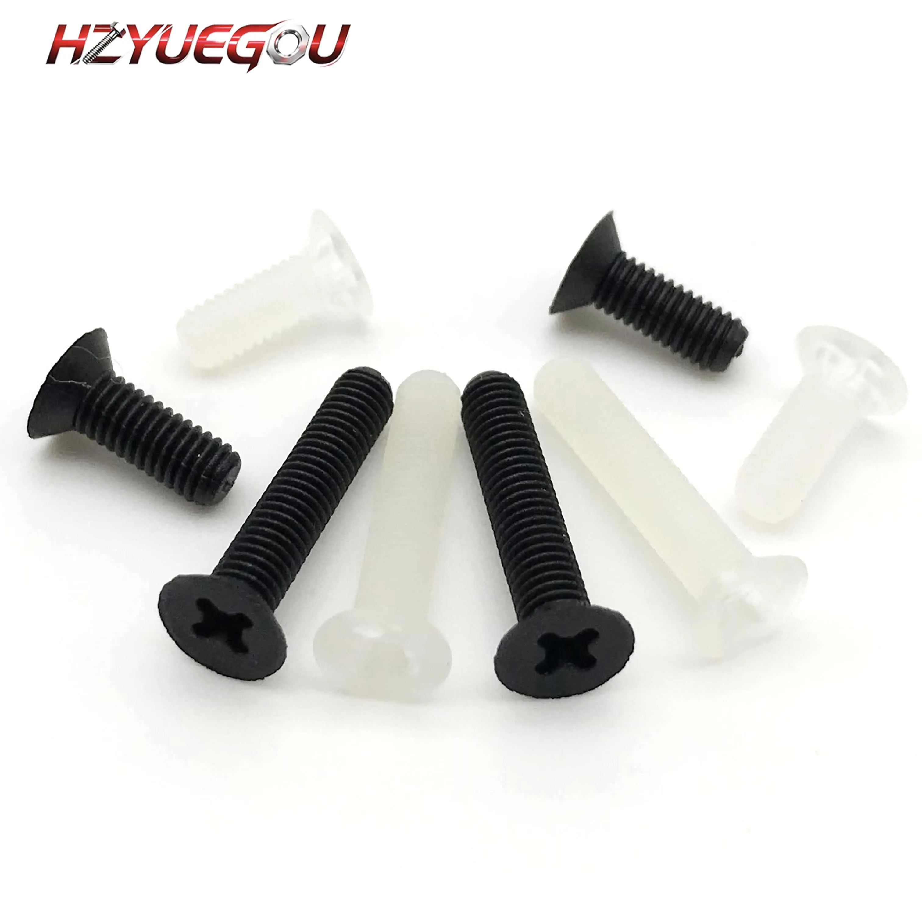 HZYUEGOU 25 Stück M3 Weiße und Schwarze Kunststoff-Nylon-Schrauben mit Flachkopf, Senkkopf und Kreuzschlitz, Gewindedurchmesser 3 mm, Länge 6-20 mm