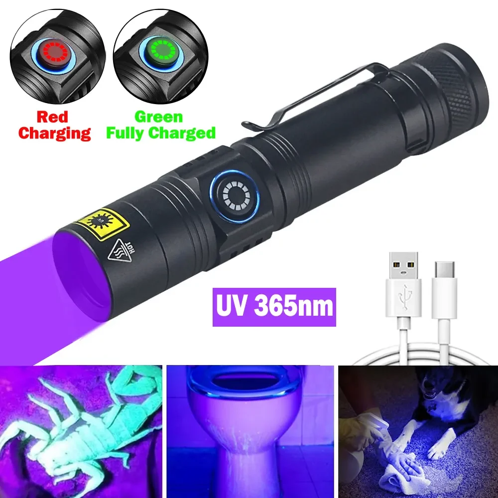 Mini 365nm 395NM UV Flashlight Ultraviolet Blacklight USB Rechargeable Purple Linternas Carpet Pet Urine Detector Catch Scorpion securitying uv flashlight 10w waterproof 365nm ultra violet light for money detector pet stains hunting marker checker torch