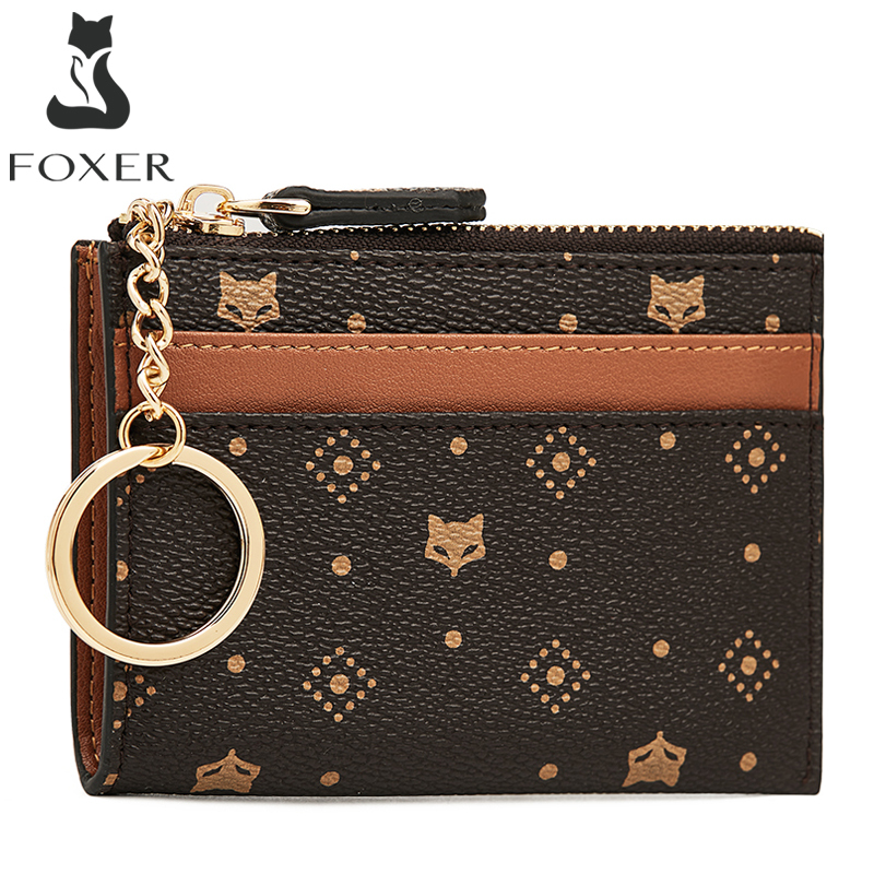 FOXER 2025 New Women's Short Leather Wallet Lightweight Thin Handheld Card Bag Simple Fashionable Zipper Clutch Purse Storage