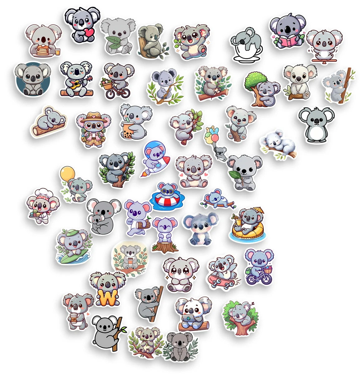 Whimsical Koala Stickers – Waterproof Decorative Set for Scrapbooks, Laptops, and More