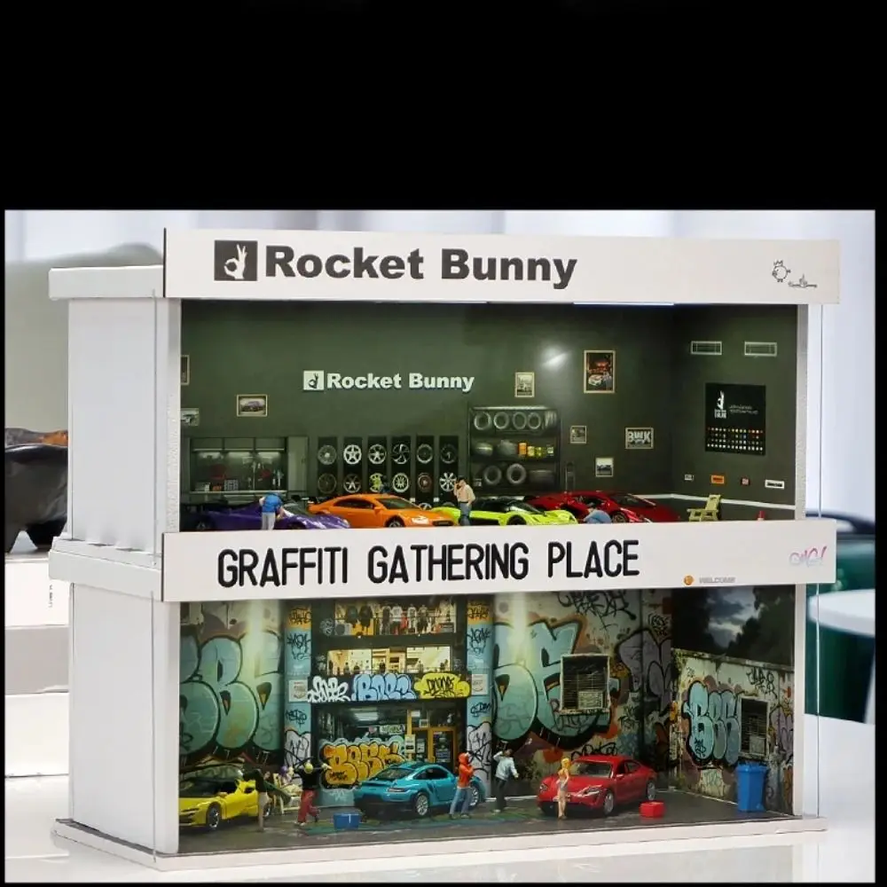 1/64 Scale Garage Scene Model Simple Assembly Lighting Version Parking Lot Model Simulation Miniature Car Model Display Box