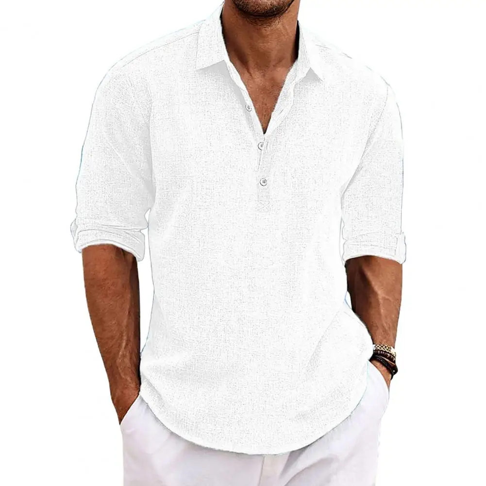 

Comfortable Men Shirt Breathable Short Sleeve Men's Summer Shirt with Turn-down Collar Solid Color Buttons Loose Fit for Soft