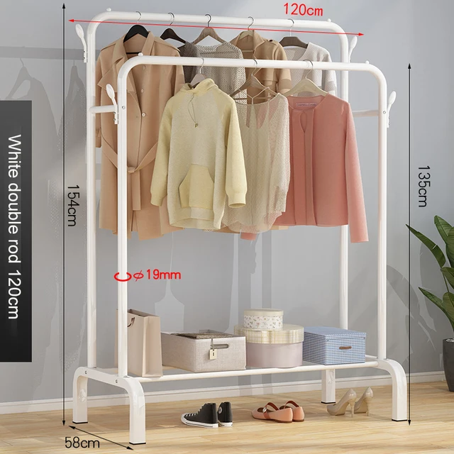 Garment Rack Floor Standing Clothes Hanger Double Pole Coat Rack Wardrobe Clothing Drying Rack Mobile Cloth Rail Home Furniture W Double rod 120cm