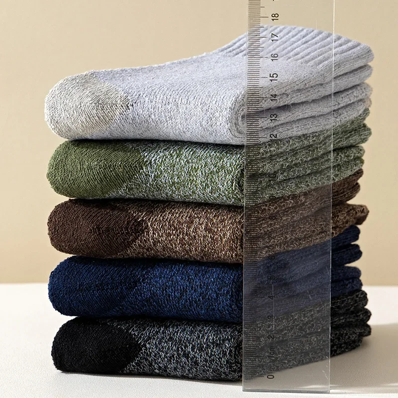 5pairs Winter Warm Socks Thickened Knitted Sweat Absorbent Running Socks Men Women Breathable Athletic Fitness Cycling Ski Socks