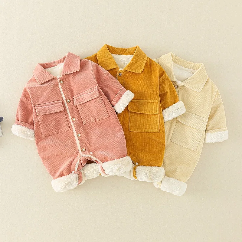 

Baby Warm Rompers Clothes Girls Boys Lapel Onesie Cotton Fleece Jumpsuits Outerwear Overalls Clothing Newborns Autumn Winter