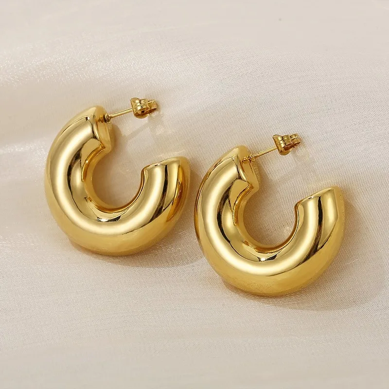 

New Stainless Steel Drop Earrings For Women Multiple Color Hollow Gig Thick Circle Ear Clip Weddings Women Trendy Jewelry