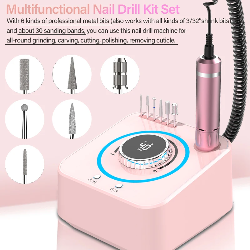 40000RPM Electric Nail Drill Professional Manicure Machine With LCD Display Nails Sander Set Nail Salon Polisher Equipment 6