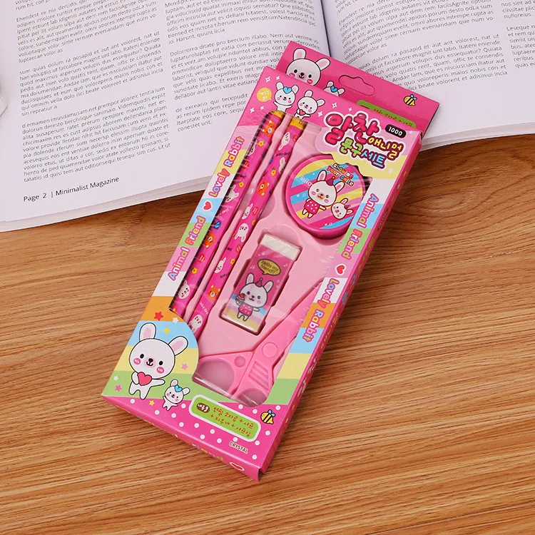 5Pcs/set Cartoon Bear Rabbit Cute cartoon Eraser Pencil  Sharpener  Stationery Set for Children's Pencils Gift School supplies cute cartoon cover notebook creative diary set kawaii students stationery supplies students back school gift set