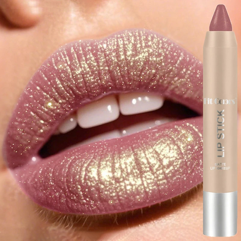 Dark Red Brown Metallic Lipstick Shimmer Glitter Lipstick Pen Gold