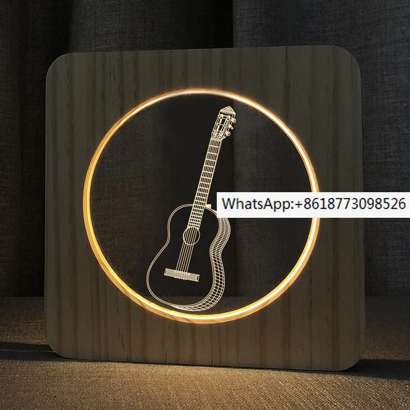 Музыкальный-инструмент-гитара-рамка-из-цельной-древесины-акриловая-фоторамка-украшение-лампы-прикроватная-лампа