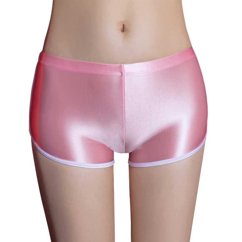 

Sexy Women Boxers Oil Shiny Seamless Underwear Stretch Smooth Panties Silky Thin Underpants Solid Nightwear Casual Homewear