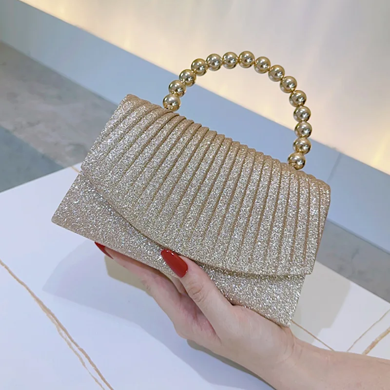 Women's Luxury Beaded Clutch with Flap Design High-Quality Evening Bag for Wedding and Dinner Event