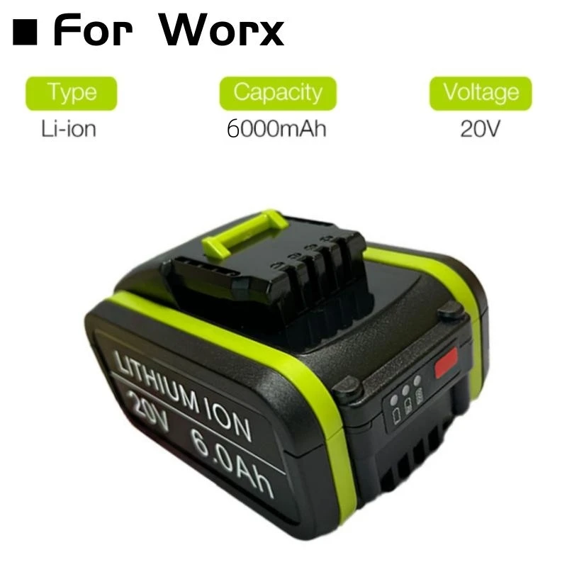 

20V 6000mAh Replacement For Worx Max Li-Ion WA3551 WA3551.1 WA3553 WA3641 WX373 WX390 Rechargeable Battery Tool