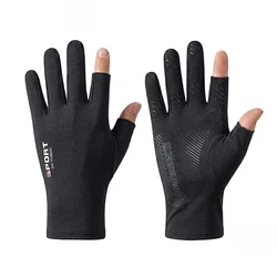 Breathable Unisex Ice Silk Sun Protection Touchscreen Gloves for Sports and Outdoor Activities (Black)